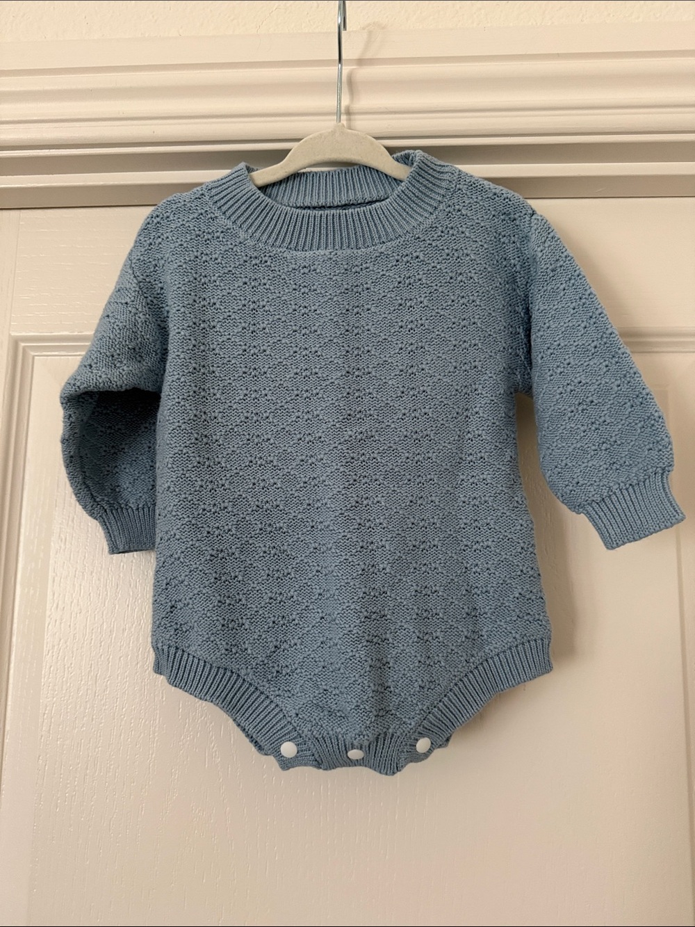 Baby Knit Long-Sleeve Bodysuit Sweater in Dusty Blue